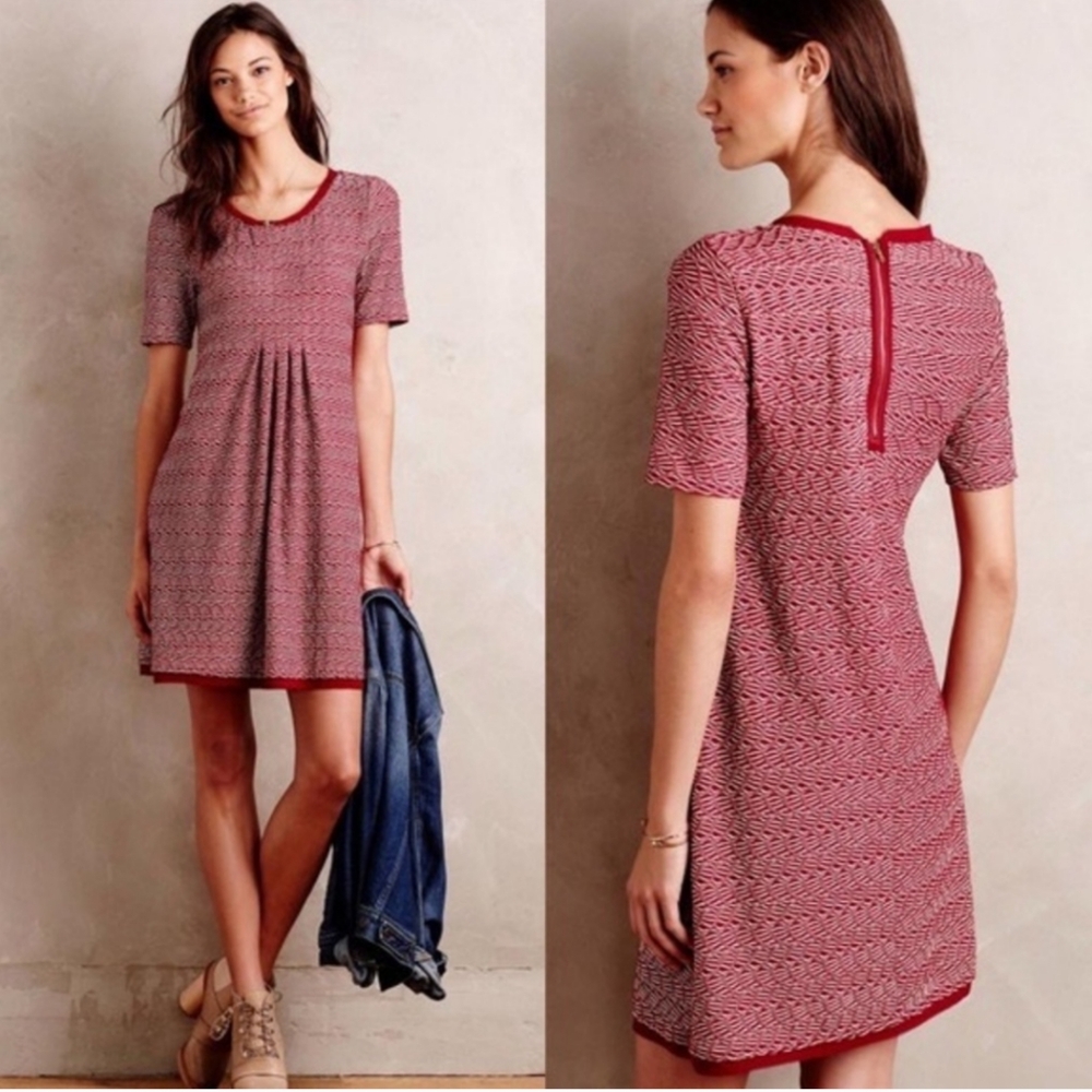 Maeve Anthropologie Wavy Textured Mini Dress Size XS Red White Preppy Academia - Picture 1 of 10